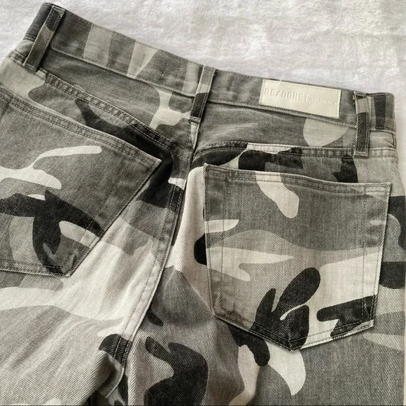 Re/Done High-Rise Raw Hem Buttonfly Camouflage Ankle Crop Jeans 26 - Picture 7 of 7